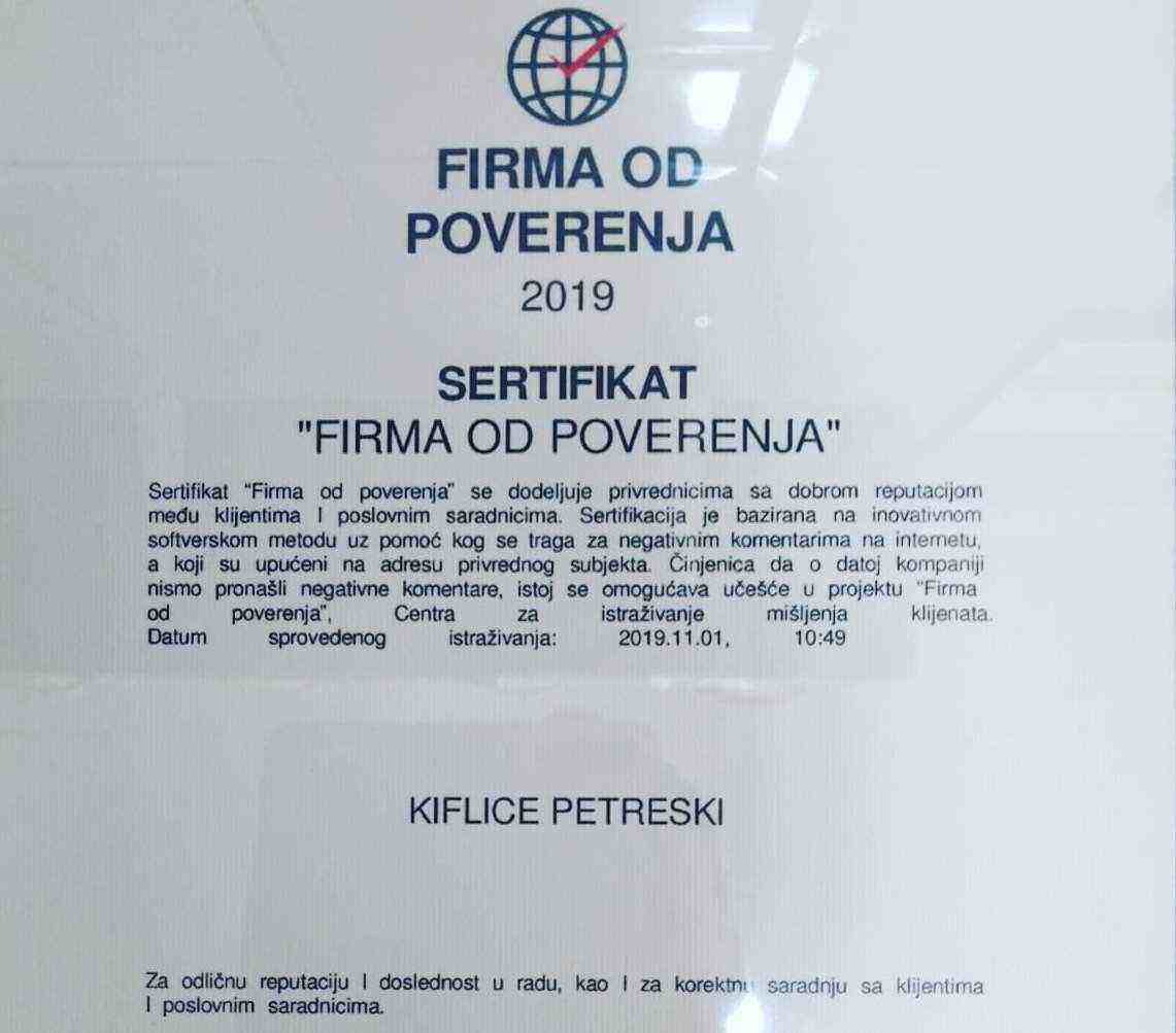 Kiflice Petreski sertifikat o poverenju